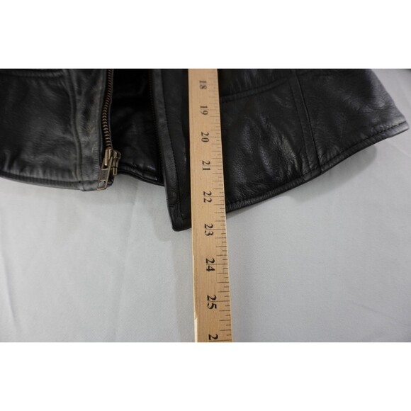 VTG WILSONS 3M THINSULATE Lined Women Small Glossy Black Leather Zip Moto Jacket - Picture 8 of 8